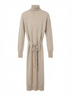 FAT Merino Wool Knit Turtleneck Midi Sweater Dress Beige Size 6 - Image 1