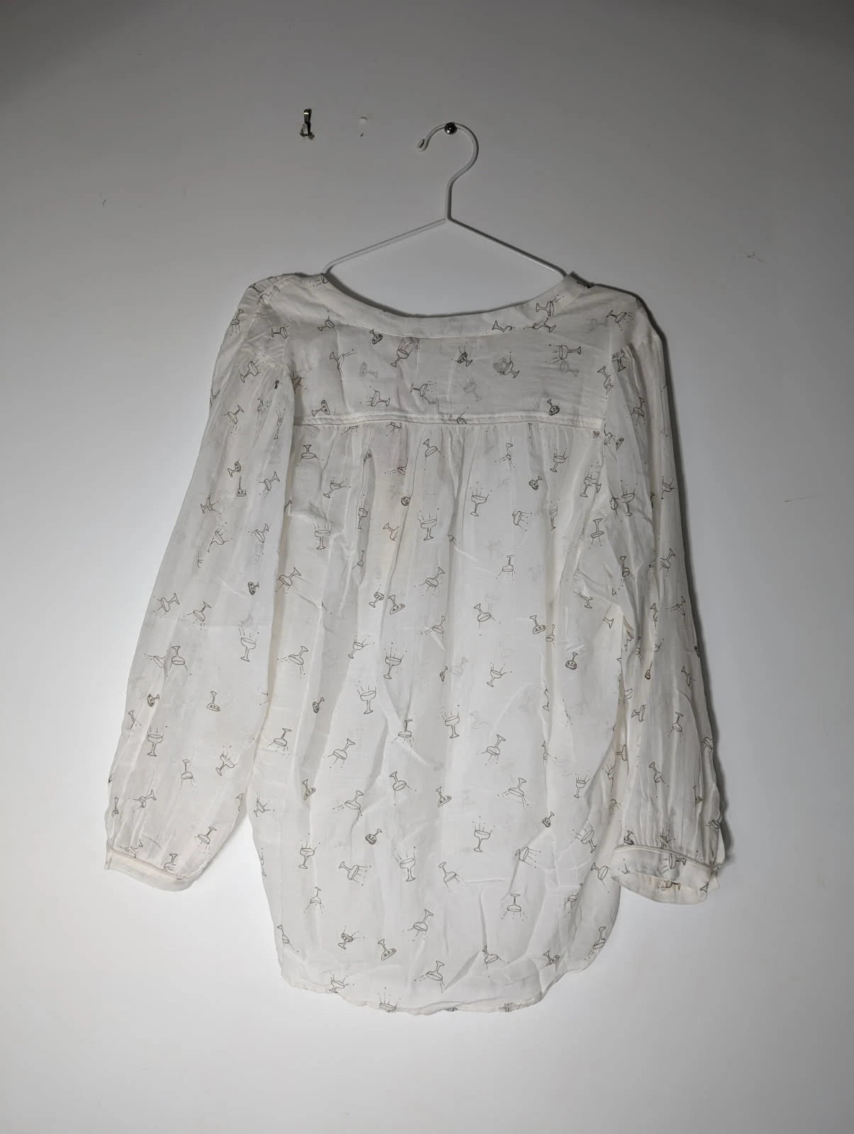 Marie Louise de Monterey White Martini Glass Print Long Sleeve Blouse - Image 5