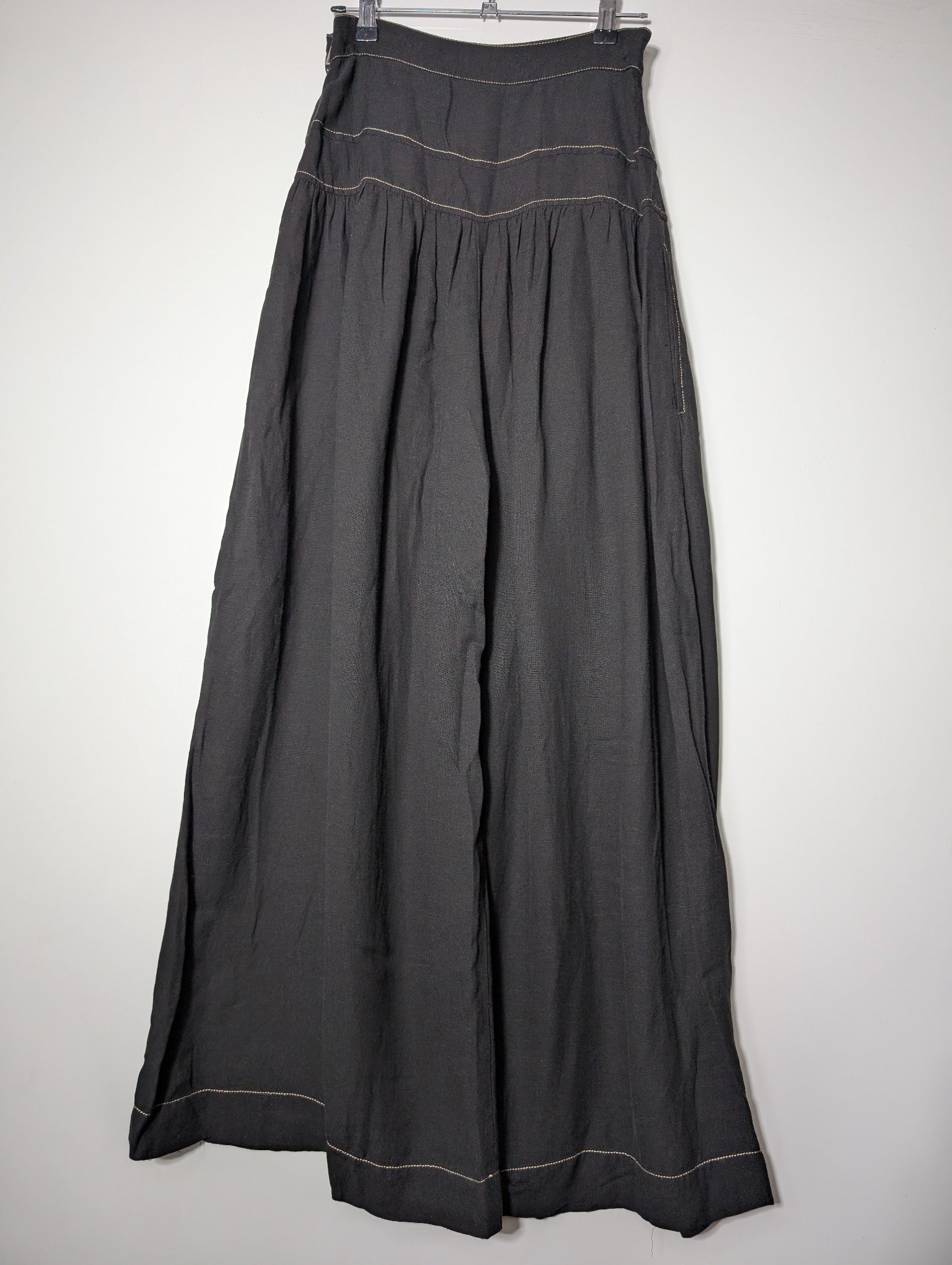 Ginger & Smart Wide-Leg Linen Trousers Black Contrast Stitching Size 8 - Image 4