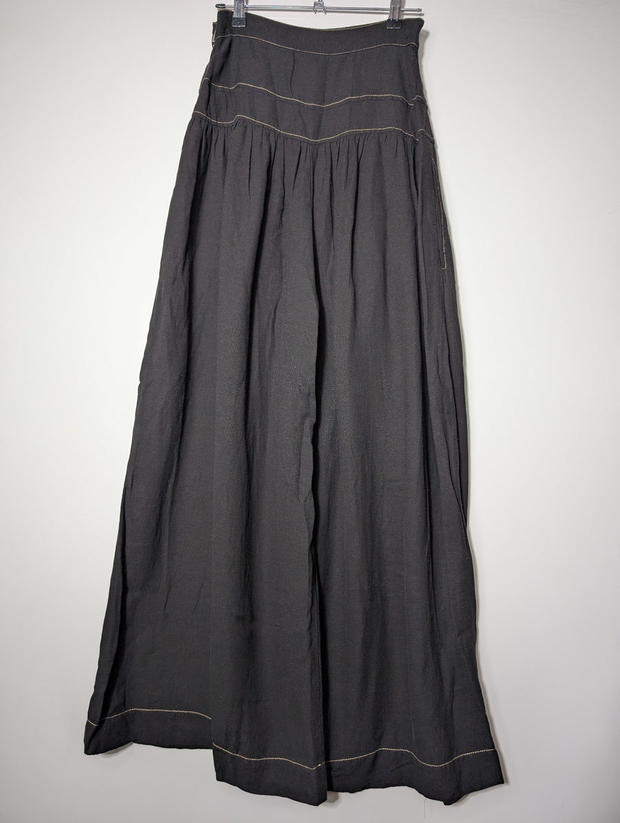 Ginger & Smart Wide-Leg Linen Trousers Black Contrast Stitching Size 8 - Image 4