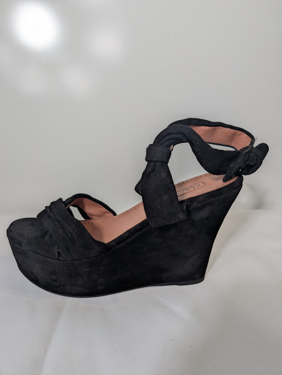 Alaïa Paris Platform Wedge Sandals Black Suede - Image 3