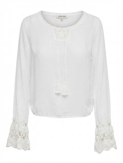 Arnhem Boho Crochet Trim Long Sleeve Blouse White Size M - Image 1