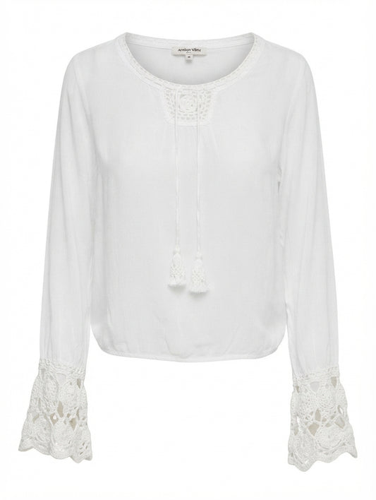 Arnhem Boho Crochet Trim Long Sleeve Blouse White Size M - Image 1