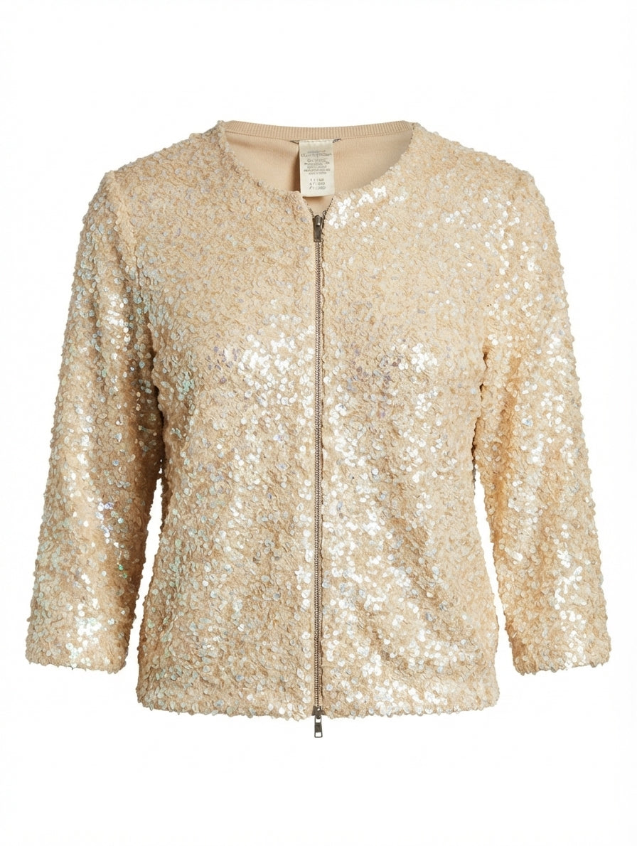 Collette Dinnigan Zip-Front Sequin Cardigan Gold Women's Size S - Image 1