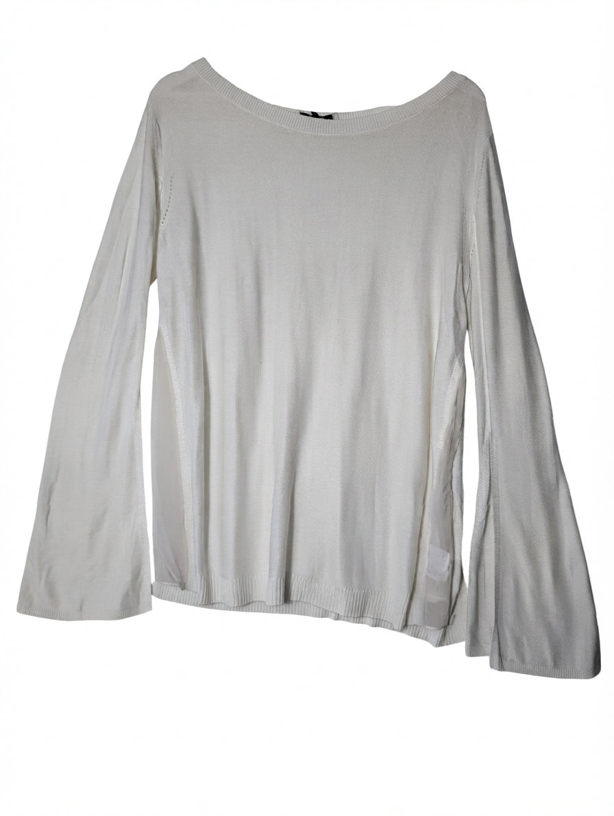 Halston Heritage Knit Sweater With Silk Side Panels White Small - Image 1