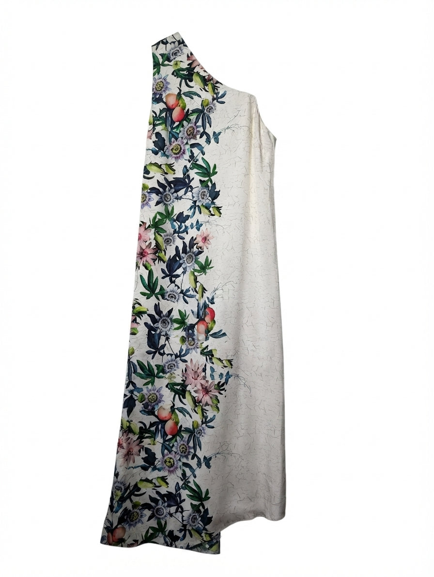 Ginger & smart Floral One-Shoulder Maxi Dress 100% Silk White Size:8 - Image 1