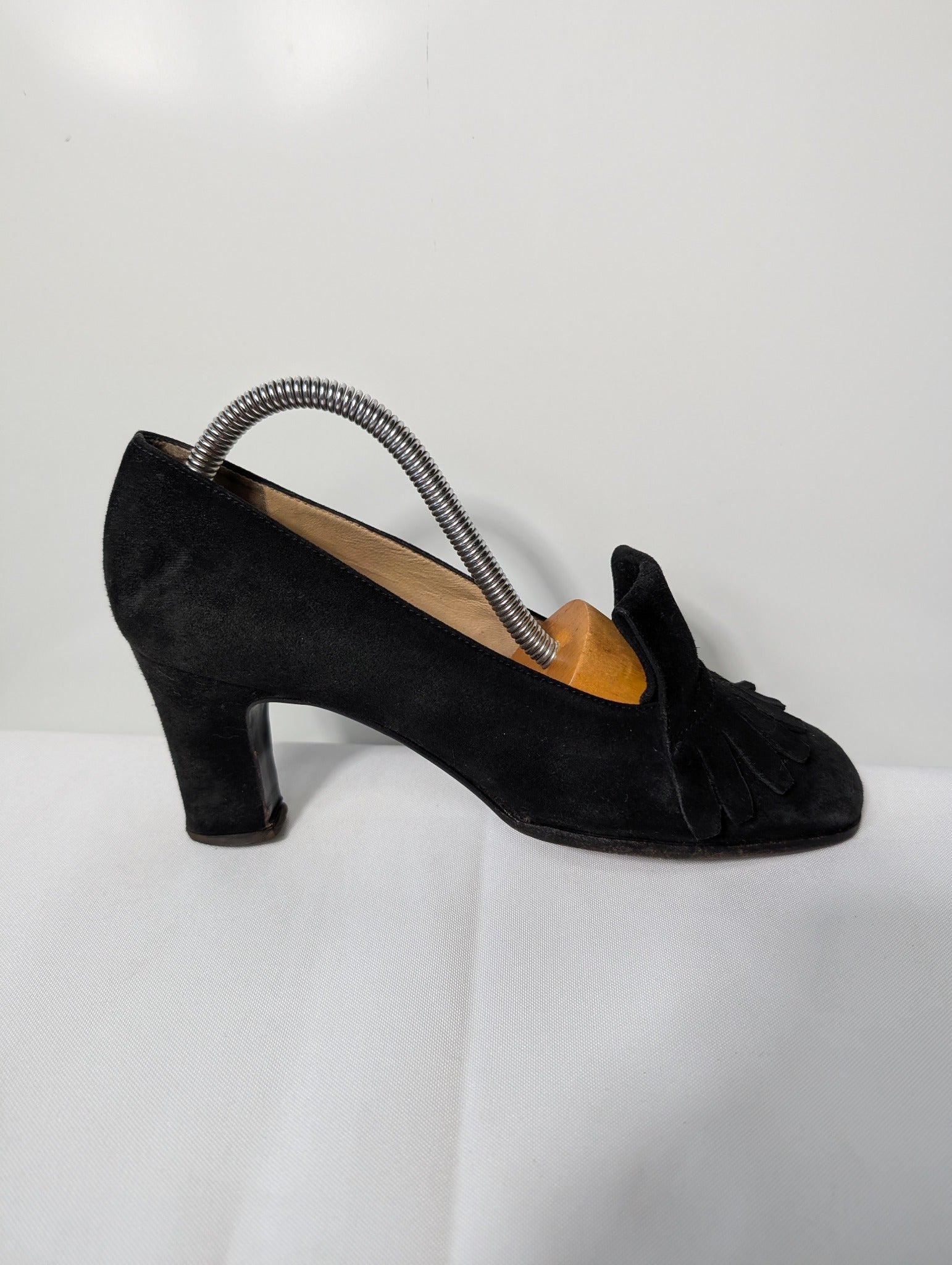 Prada Suede Fringed Kiltie Heeled Loafers Black EU 37 - Image 2