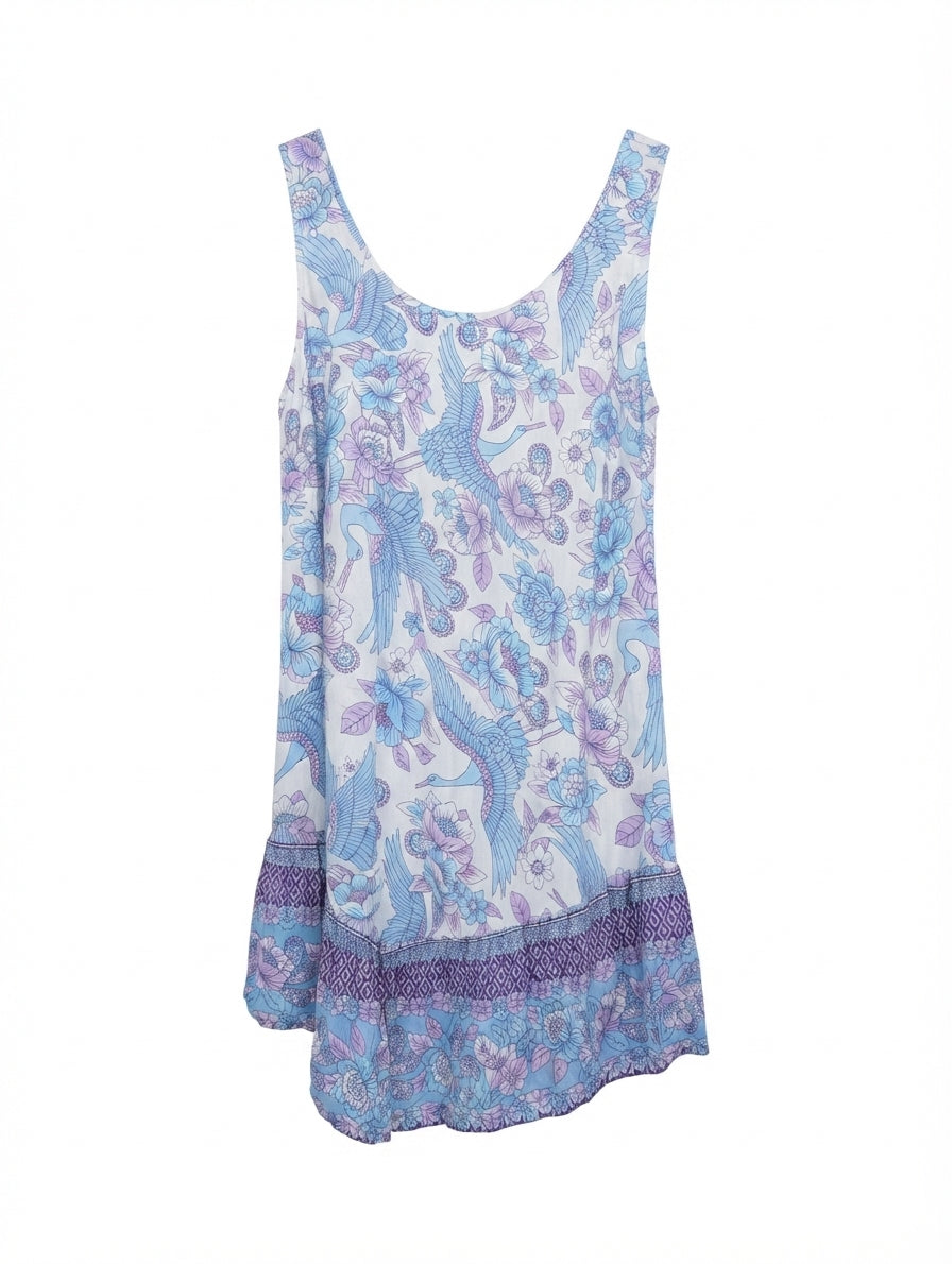 Lilly Tide Crane Print Mini Dress Blue Purple One Size - Image 1
