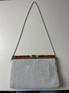 White Metal Mesh Evening Handbag with Gold-Tone Frame - Image 4