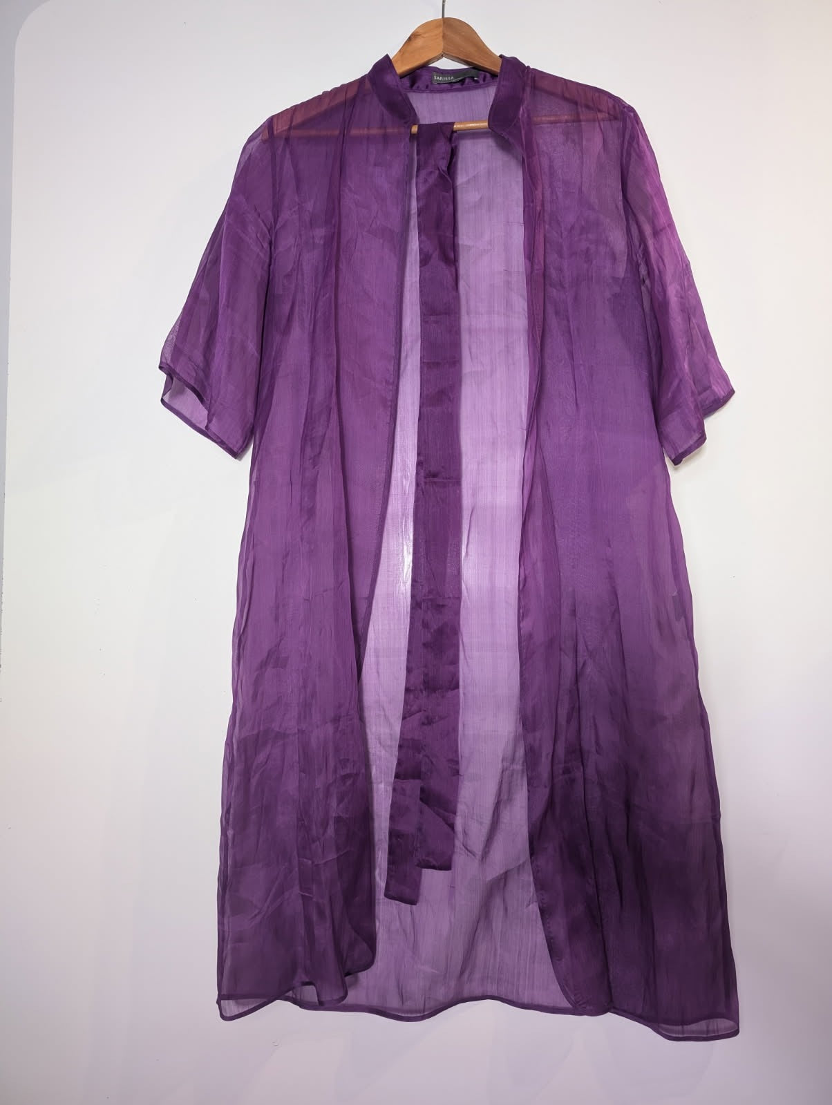 Sarissa 100% Silk Sheer Purple Organza Duster Kimono Cardigan - Image 7
