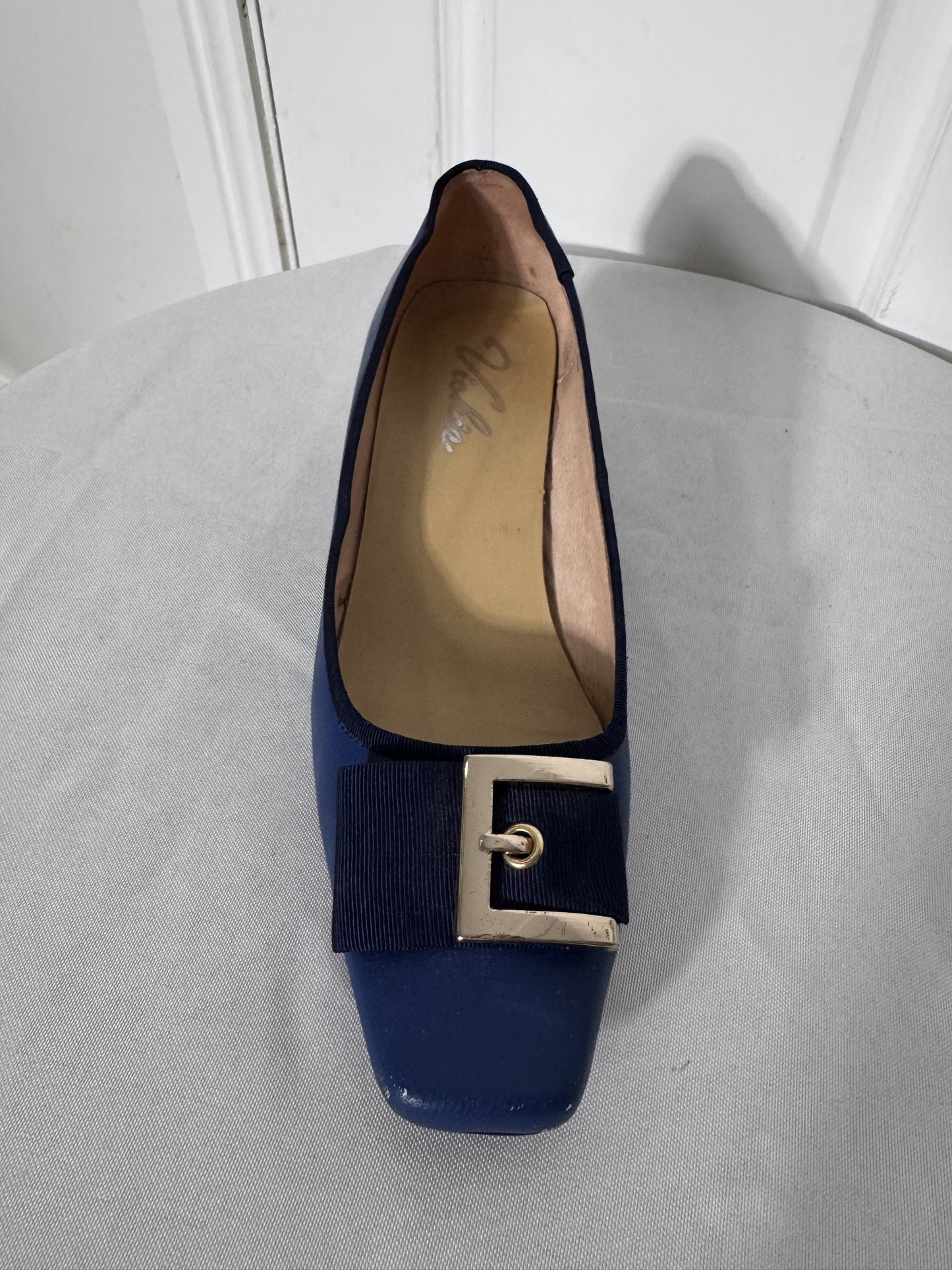 Aigner Blue Leather Block Heel Pumps - Logo Buckle Detail - Image 7