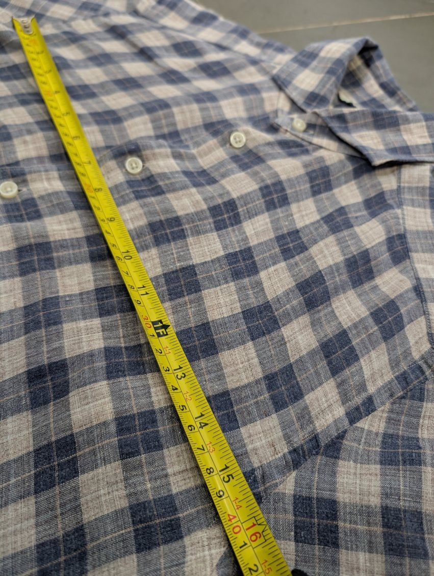 Suitsupply Men's Blue and White Check Pure Linen Shirt Size 37 / 14.5 - Image 6
