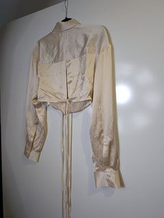 Christopher Esber Satin Tie-Front Blouse Champagne Size 10 - Image 5