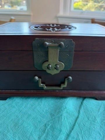 Vintage Chinese Rosewood Jewelry Box Shou Symbol Brass Hardware - Image 7