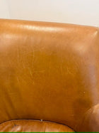 West Elm Mid-Century Show Wood Swivel Chairs Tan Leather Pair - Image 7