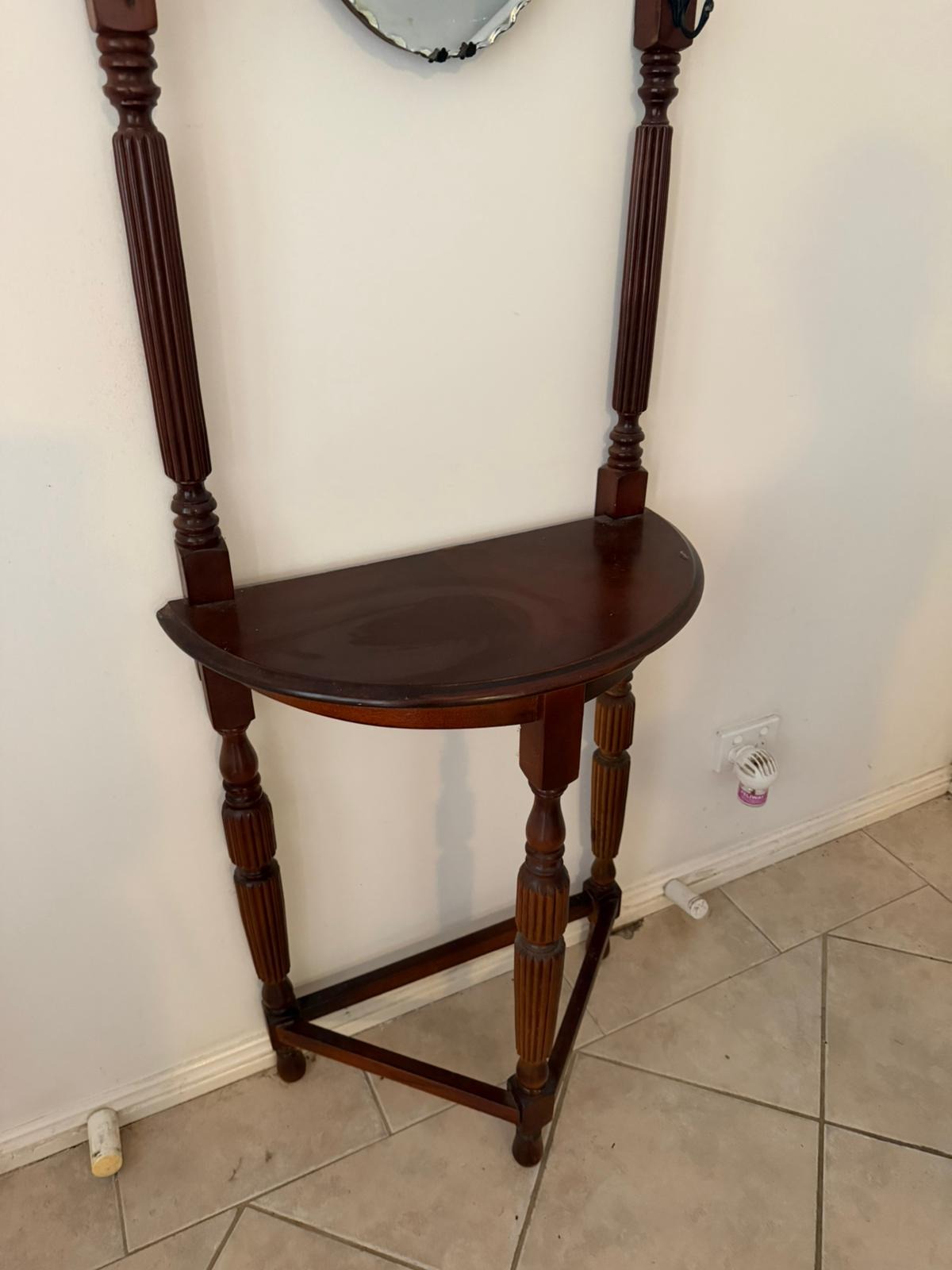 Vintage Victorian Style Wooden Hall Stand with Bevelled Mirror and Coat Hooks - Image 3