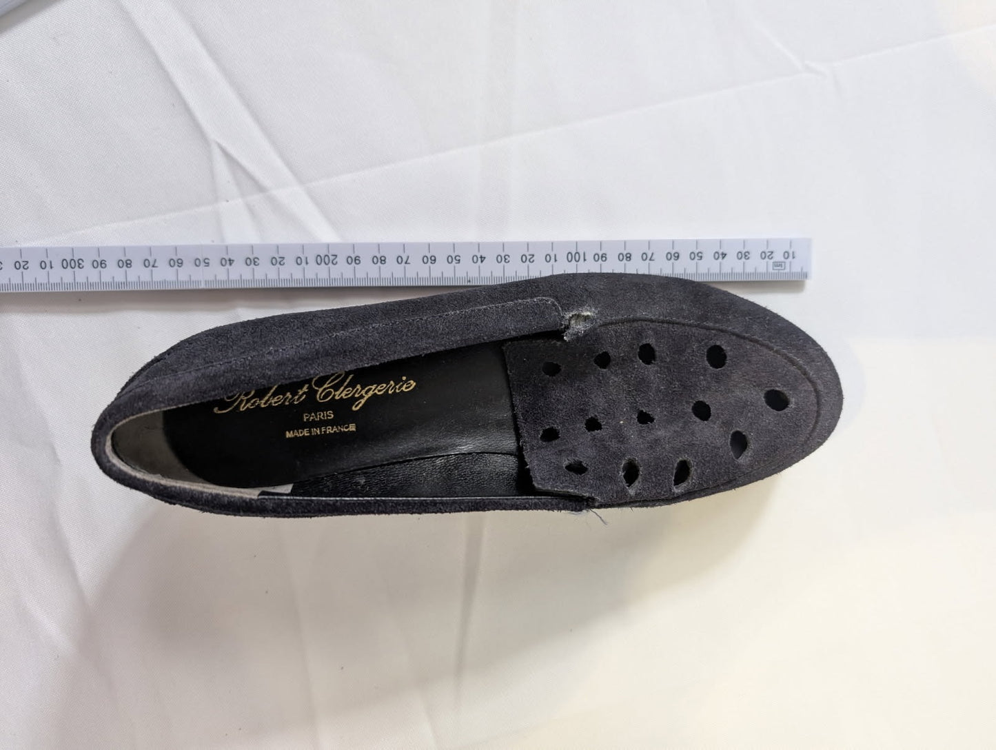 Robert Clergerie Suede Wedge Loafers Navy Perforated EU 38 - Image 7