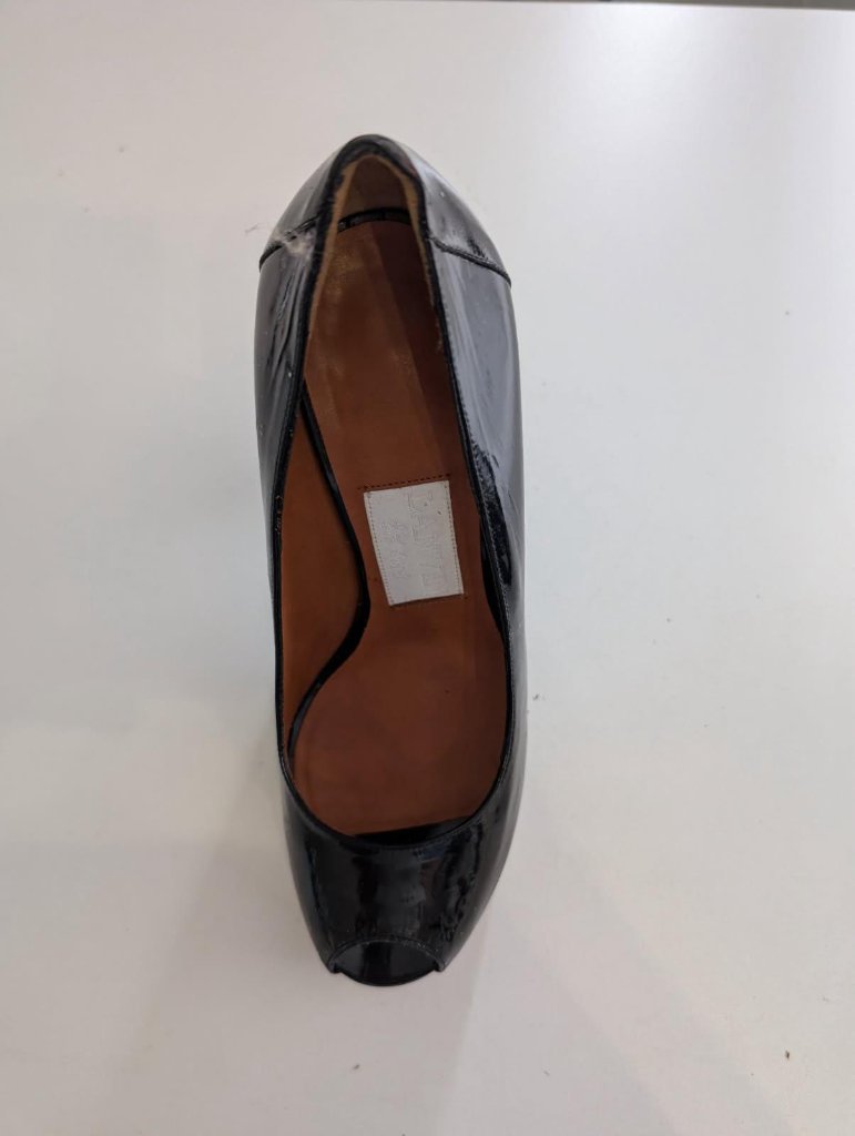 Lanvin Patent Leather Platform Peep Toe Pumps - Black Size 39 - Image 6
