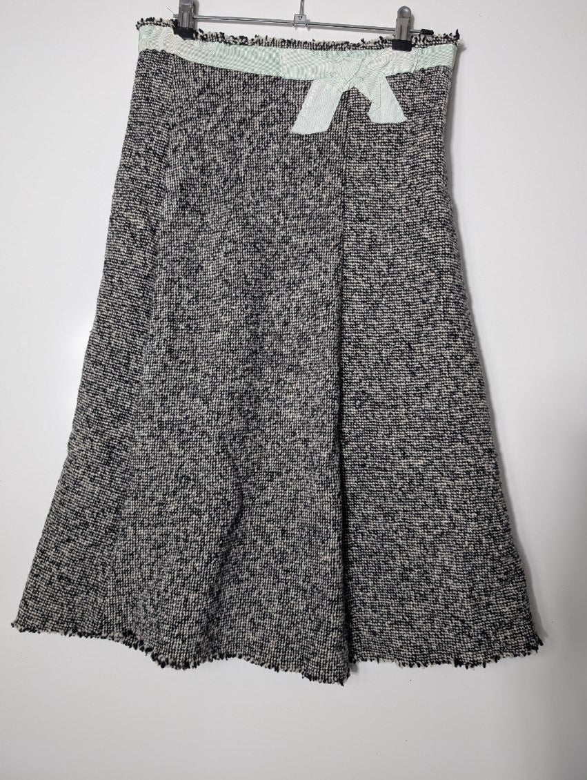 Lee Mathews Wool Tweed A-Line Skirt with Grosgrain Waistband - Image 1