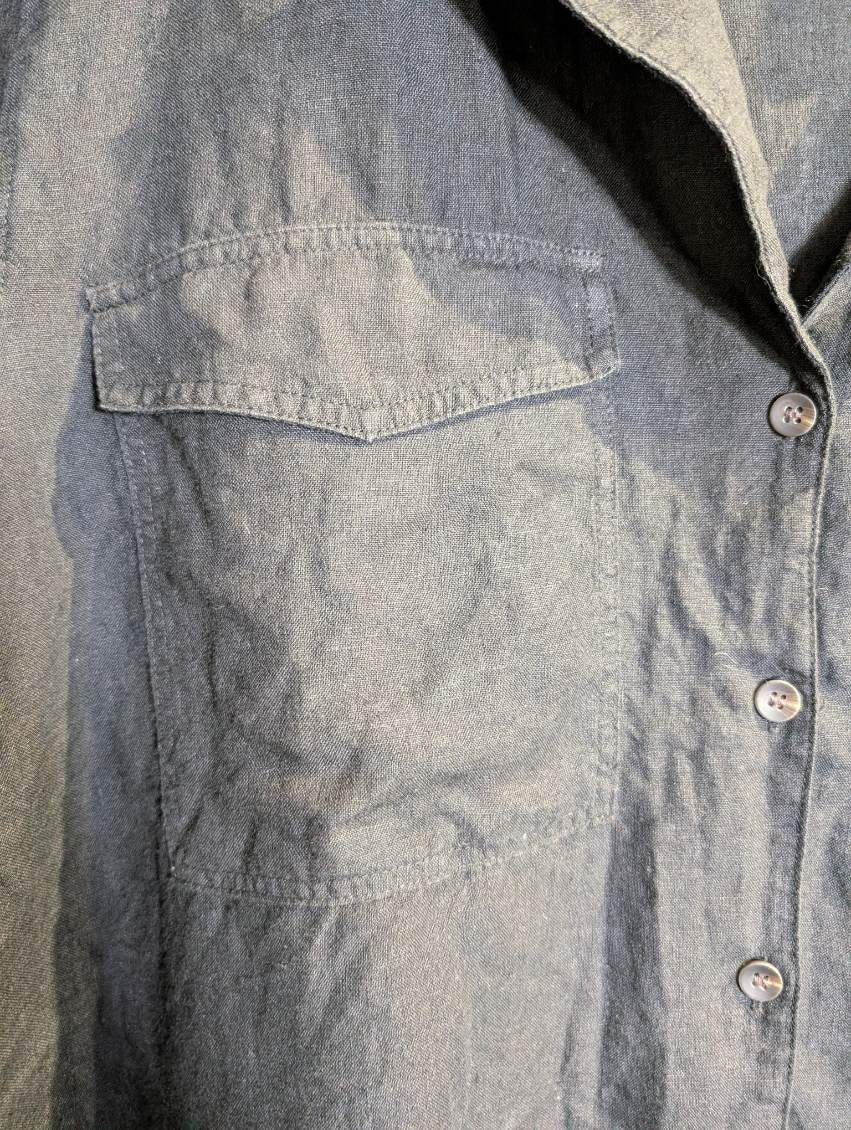 Country Road Organic Linen Short Sleeve Shirt Dark Grey Size 14 - Image 7