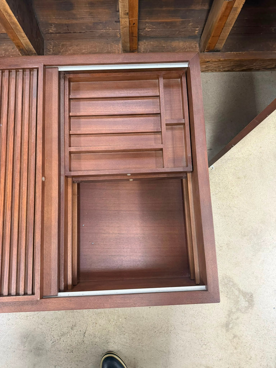 Crate & Barrel Slat Coffee Table with Sliding Storage Brown - Image 7