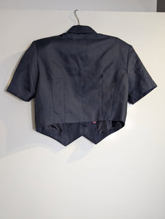 Adieu Elegance Vintage Short Sleeve Cropped Blazer Navy Blue - Image 3