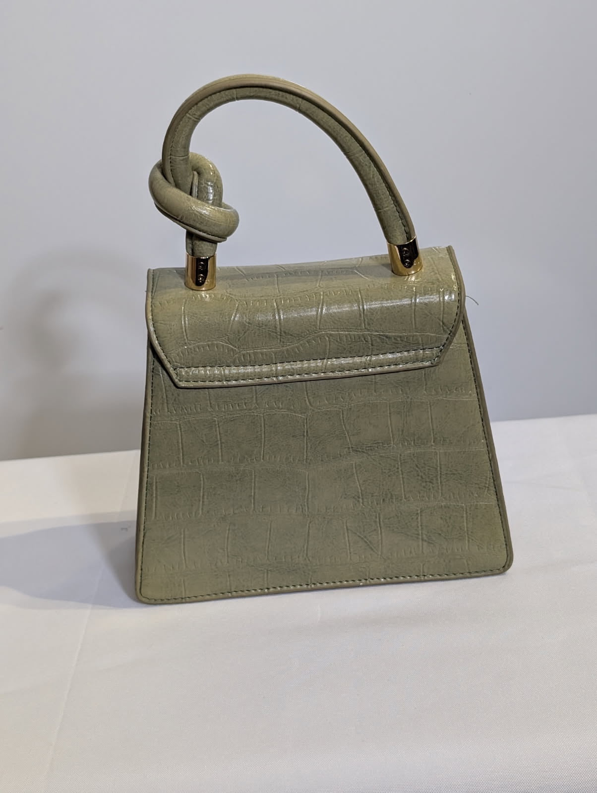 Charles & Keith Croc-Effect Knot Handle Bag Sage Green - Image 4
