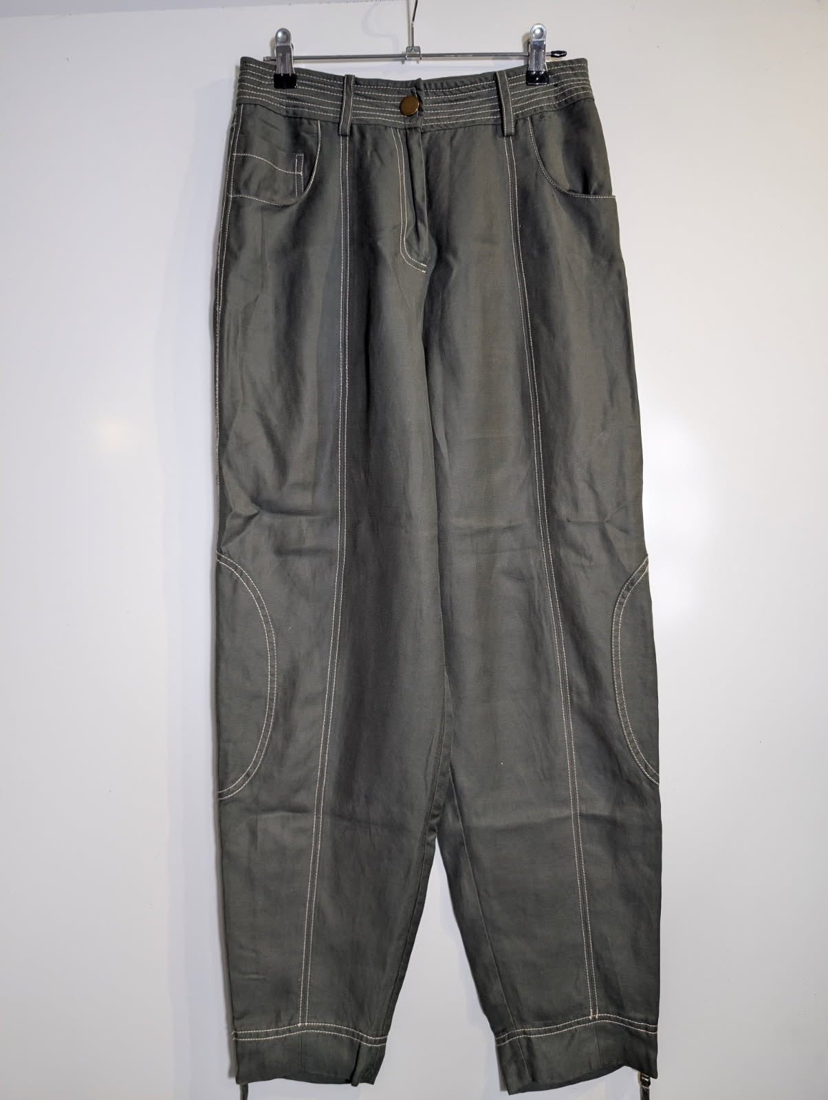 Veronika Maine Contrast Stitch Trousers Olive Green Size 8 - Image 7