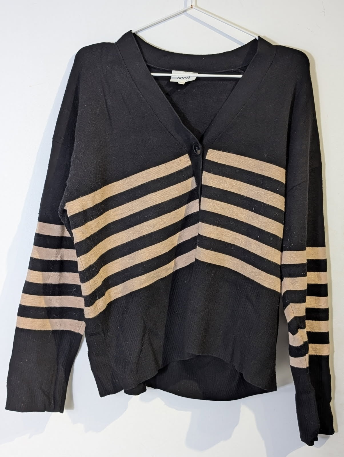 Seed Heritage V-Neck Cardigan - Black and Tan Striped Women's Size M - Image 7