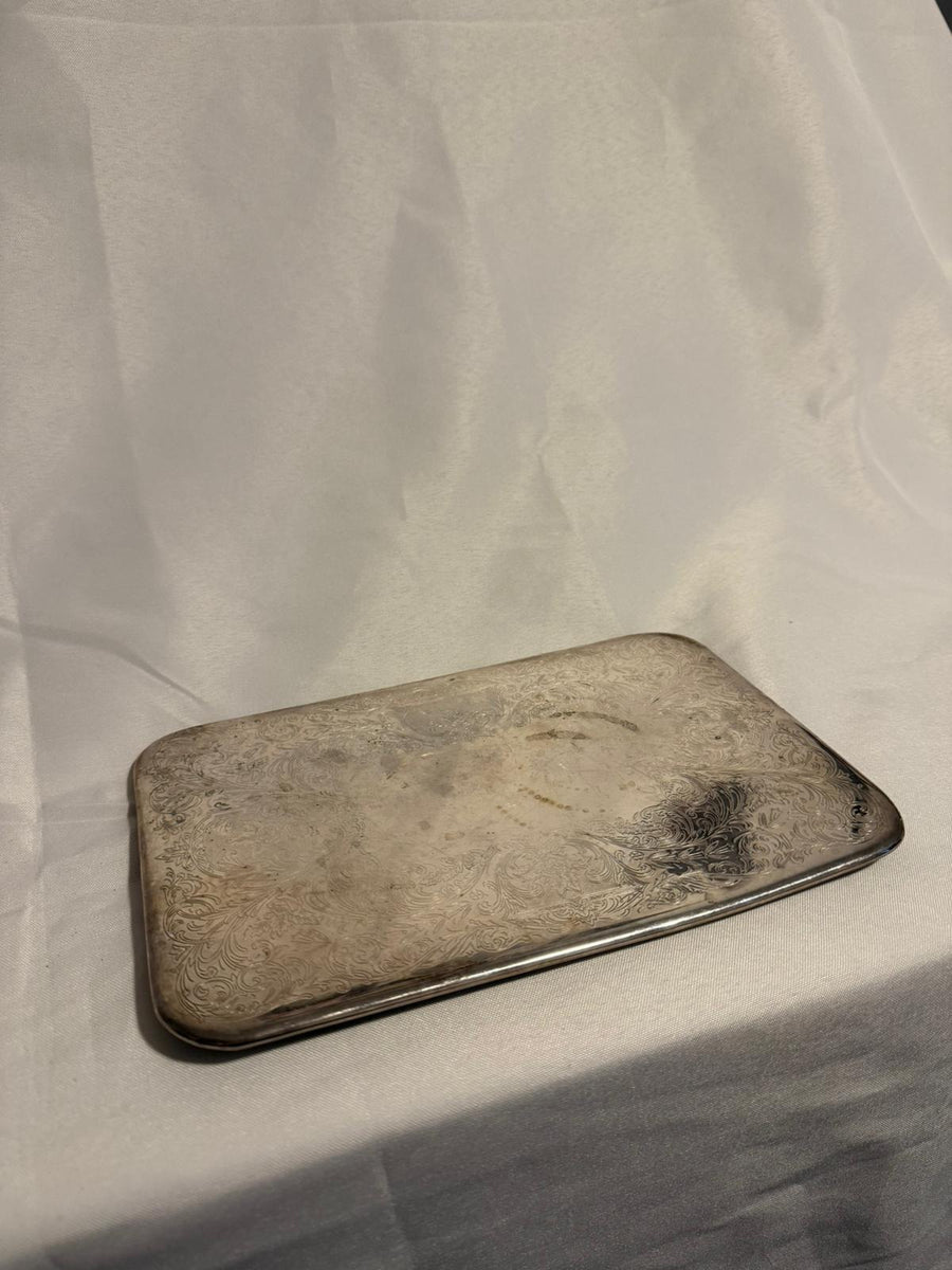 Vintage Silver Plated Rectangular Serving Tray Floral Engraved - Image 7