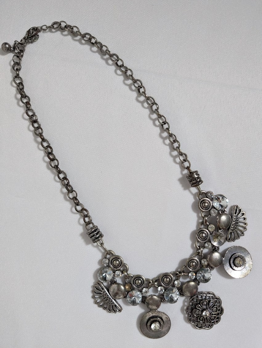 Unbranded Vintage-Style Silver Tone Coin and Filigree Charm Statement Necklace - Image 7