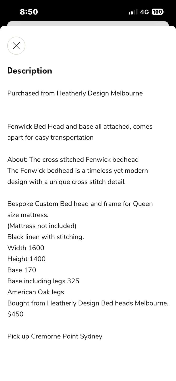 Heatherly Design Fenwick Queen Bed Head and Base Black Linen - Image 7