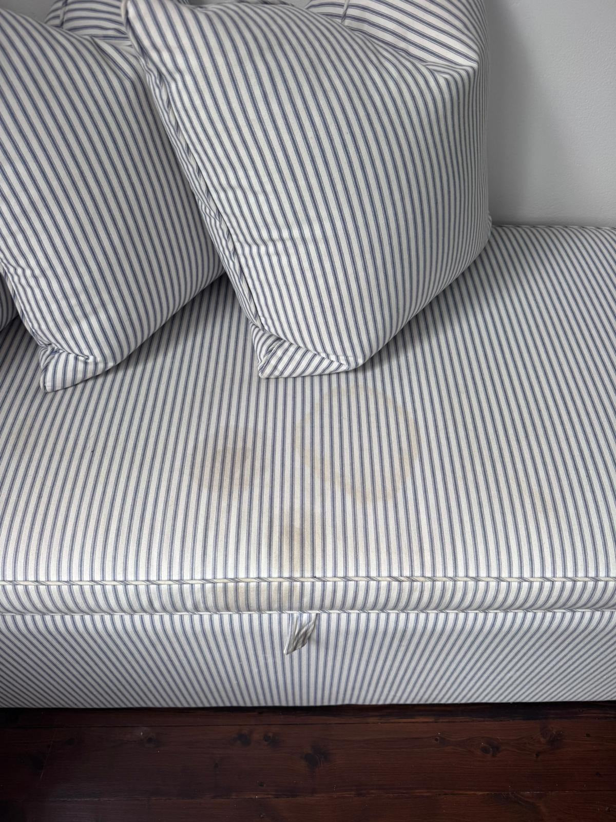 Custom Upholstered Storage Ottoman Bench - Blue & White Stripe - Image 8