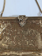 Oroton Metal Mesh Evening Bag Gold Tone Rhinestone Owl Clasp - Image 7