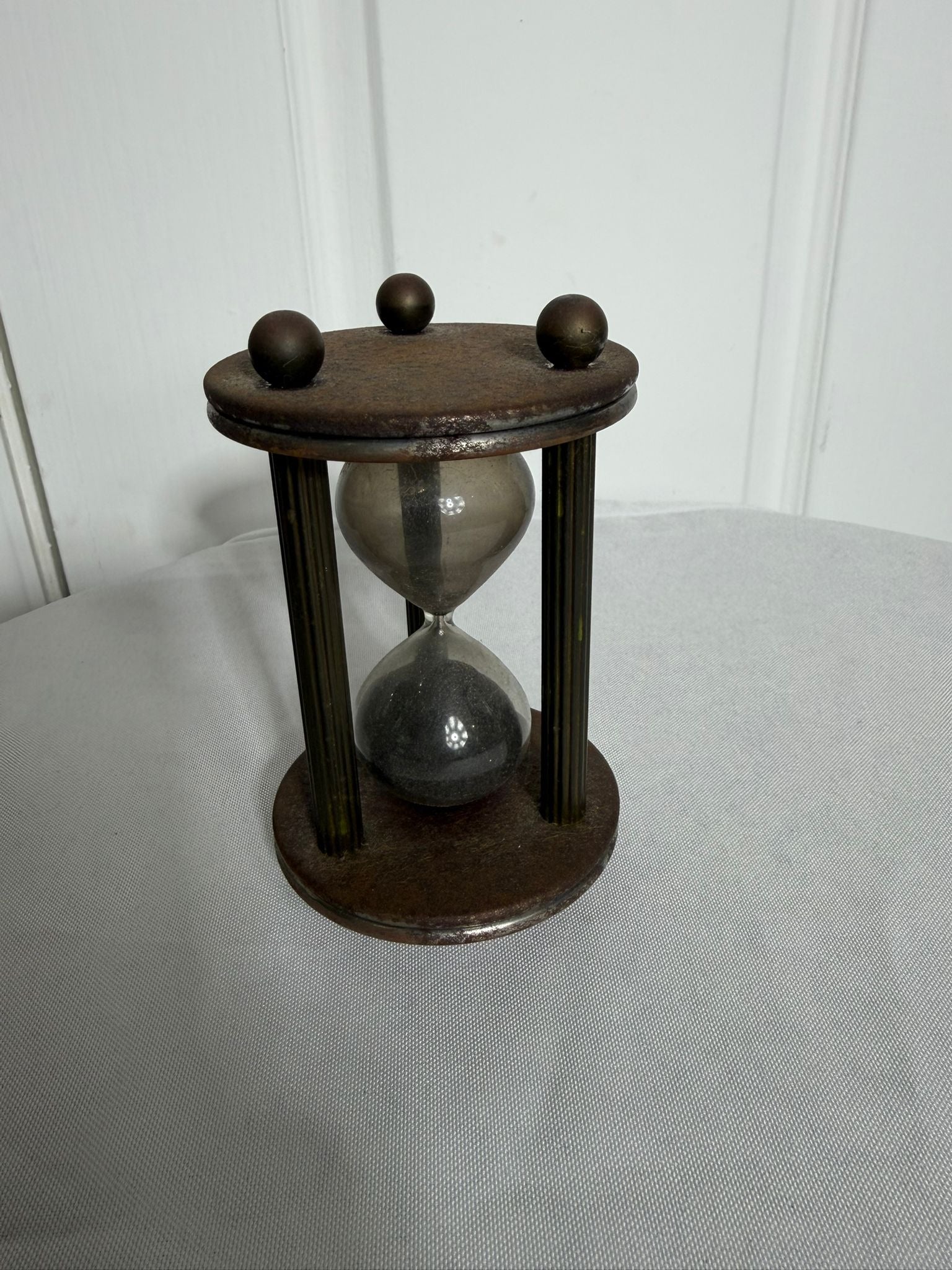 Vintage Industrial Style Brass and Wood Hourglass Sand Timer - Image 7
