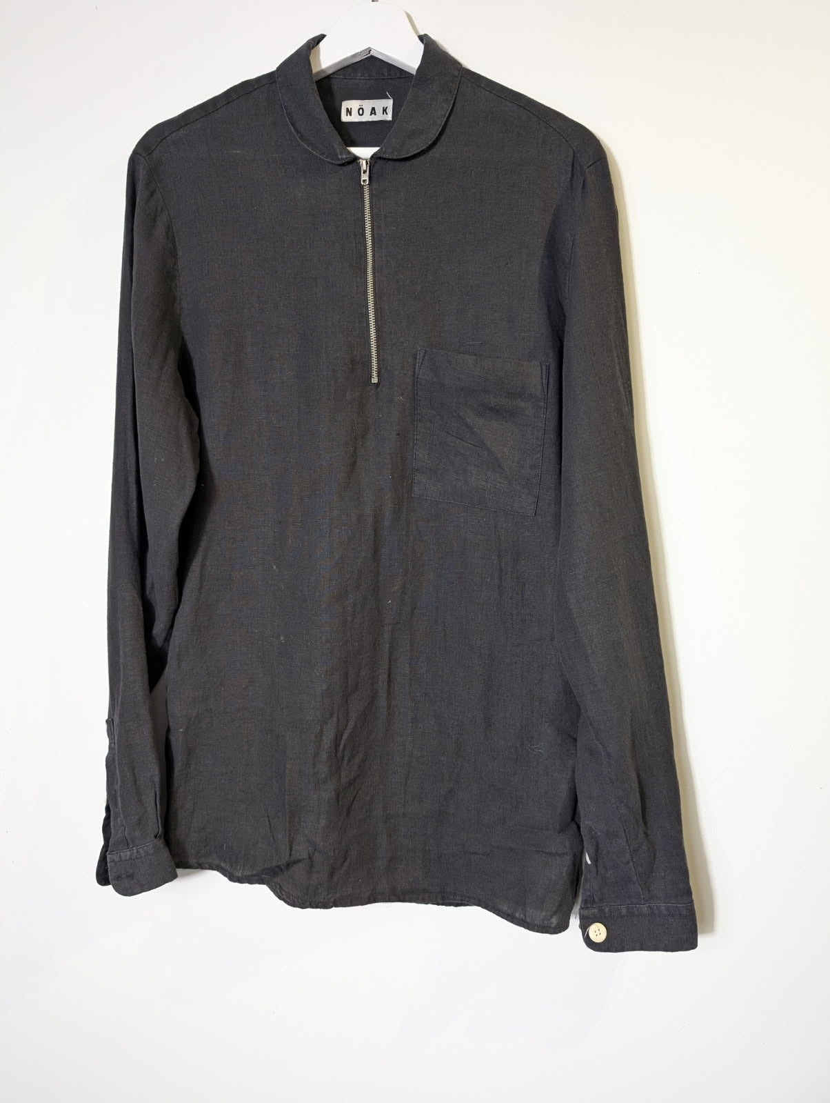 Noak London Quarter-Zip Linen Shirt Black Men's Long Sleeve - Image 2