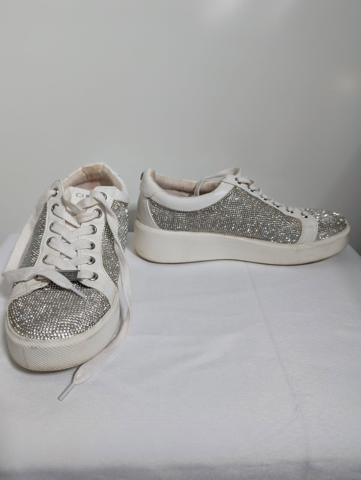Carvela Kurt Geiger Crystal Embellished Platform Sneakers White - Image 7