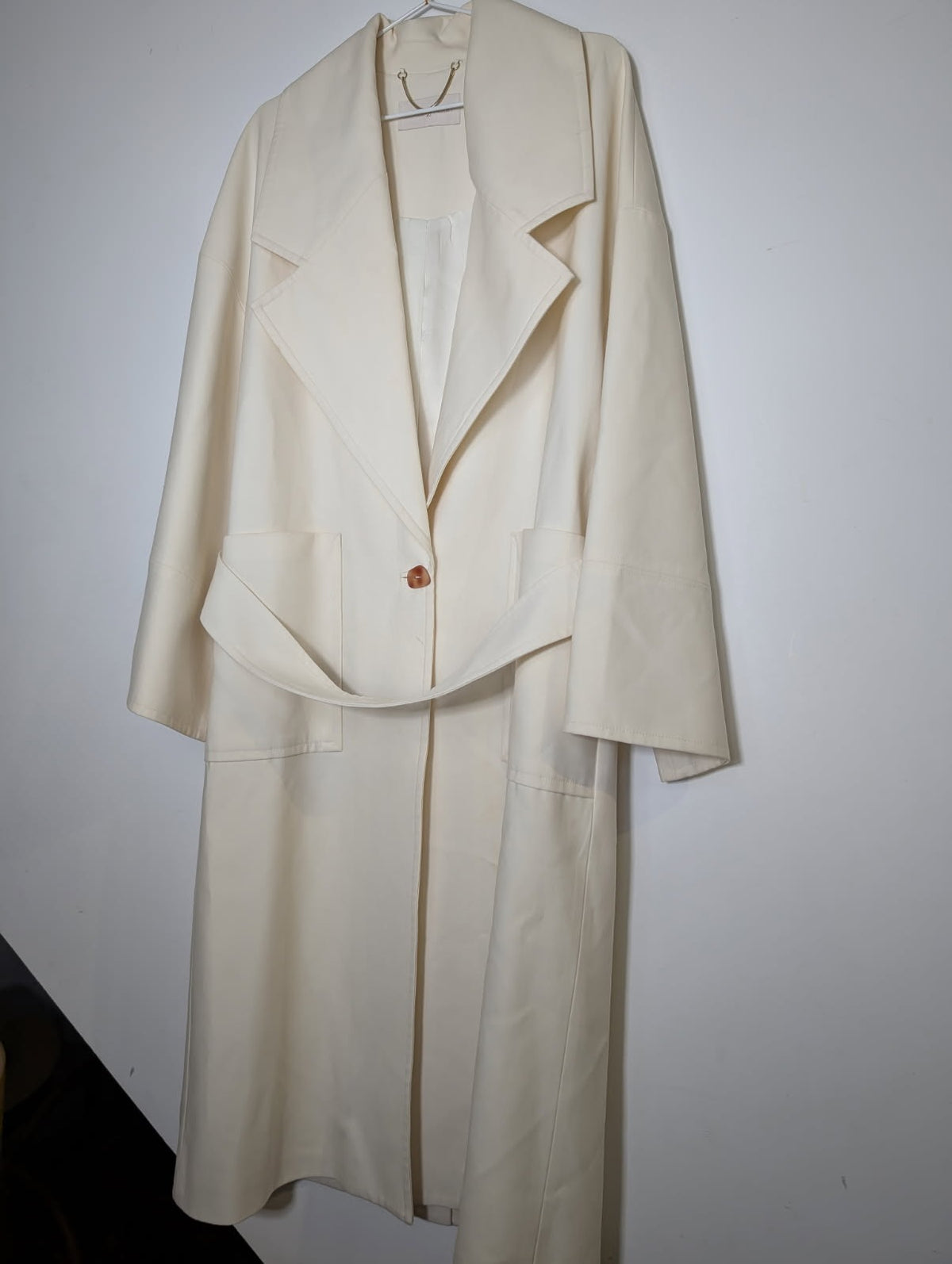 Ginger & Smart Longline Coat Cream With Gold Chain Detail - Image 1