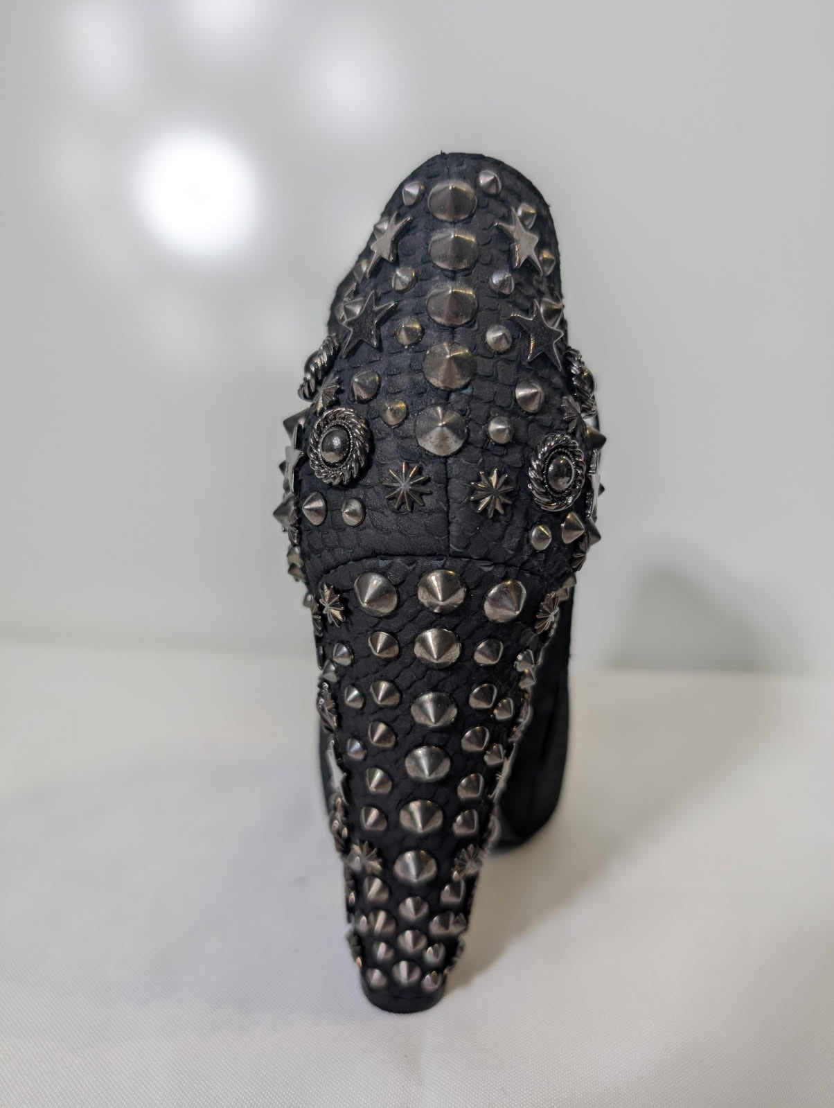 Givenchy Black Snakeskin Embossed Peep Toe Studded Ankle Boots - Image 7
