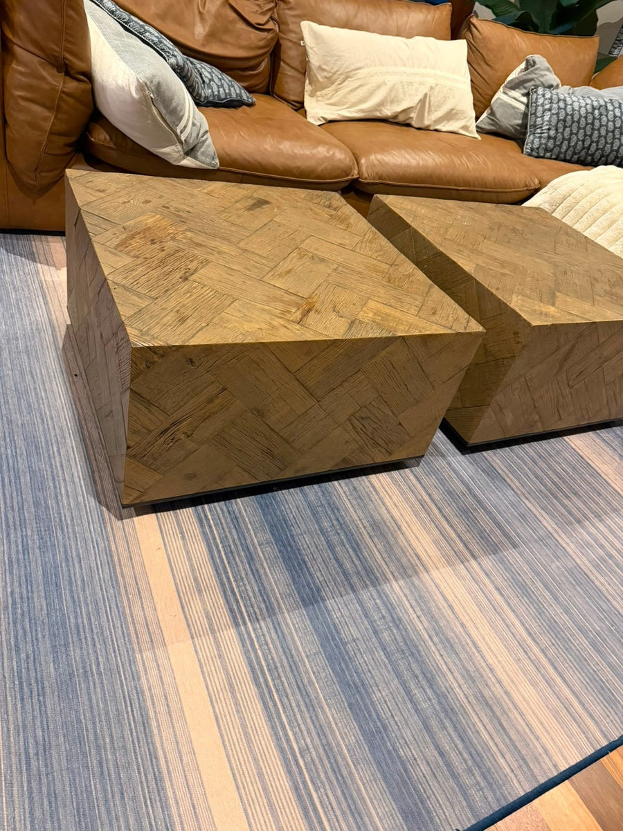 Coco Republic Solid Wood Herringbone Parquet Coffee Table Set - Pair Brown - Image 7