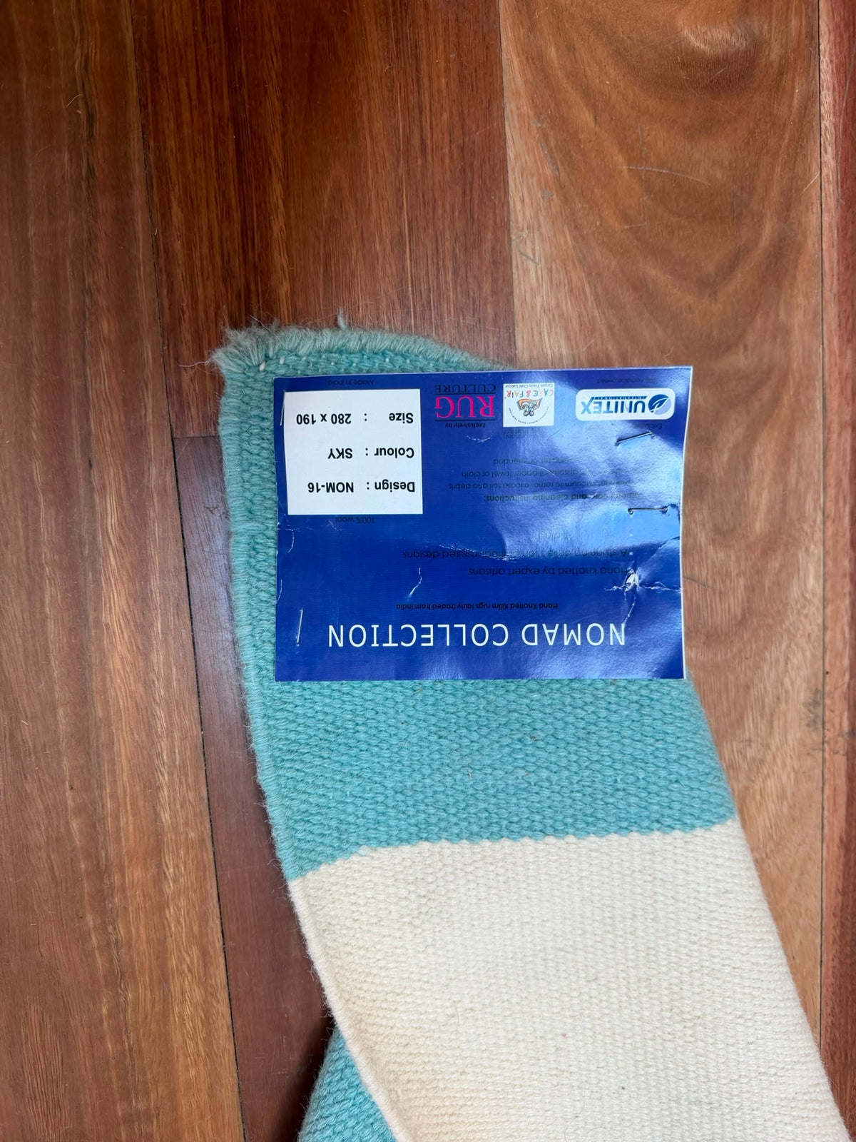 Unitex International Nomad Collection Wool Rug Striped Teal & White 280x190cm - Image 7