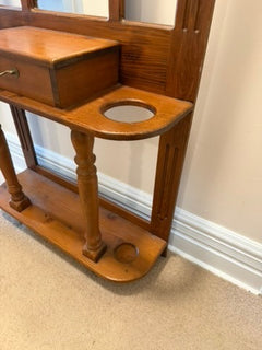 Vintage Wooden Wall-Mounted Hall Stand with Mirror and Drawer - Image 7