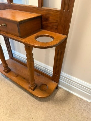 Vintage Wooden Wall-Mounted Hall Stand with Mirror and Drawer - Image 7