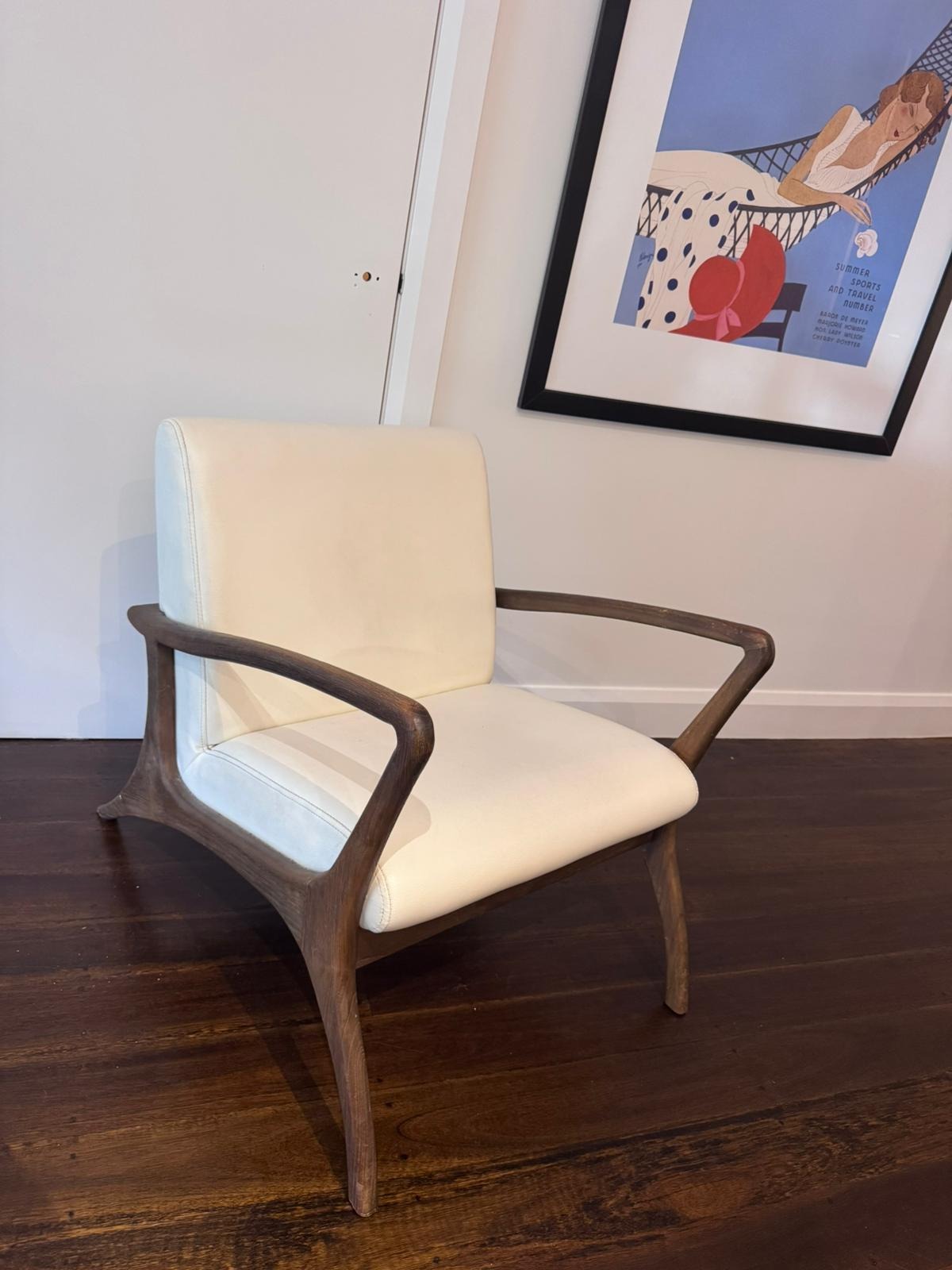 Coco Republic Mid-Century Modern Style Accent Chair - Cream Vegan Leather - Image 8