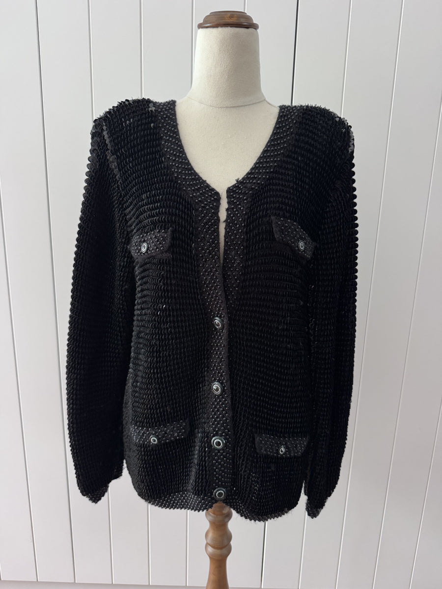 Champaign Vintage Black Sequin Cardigan Jacket - Embellished Knit - Image 7