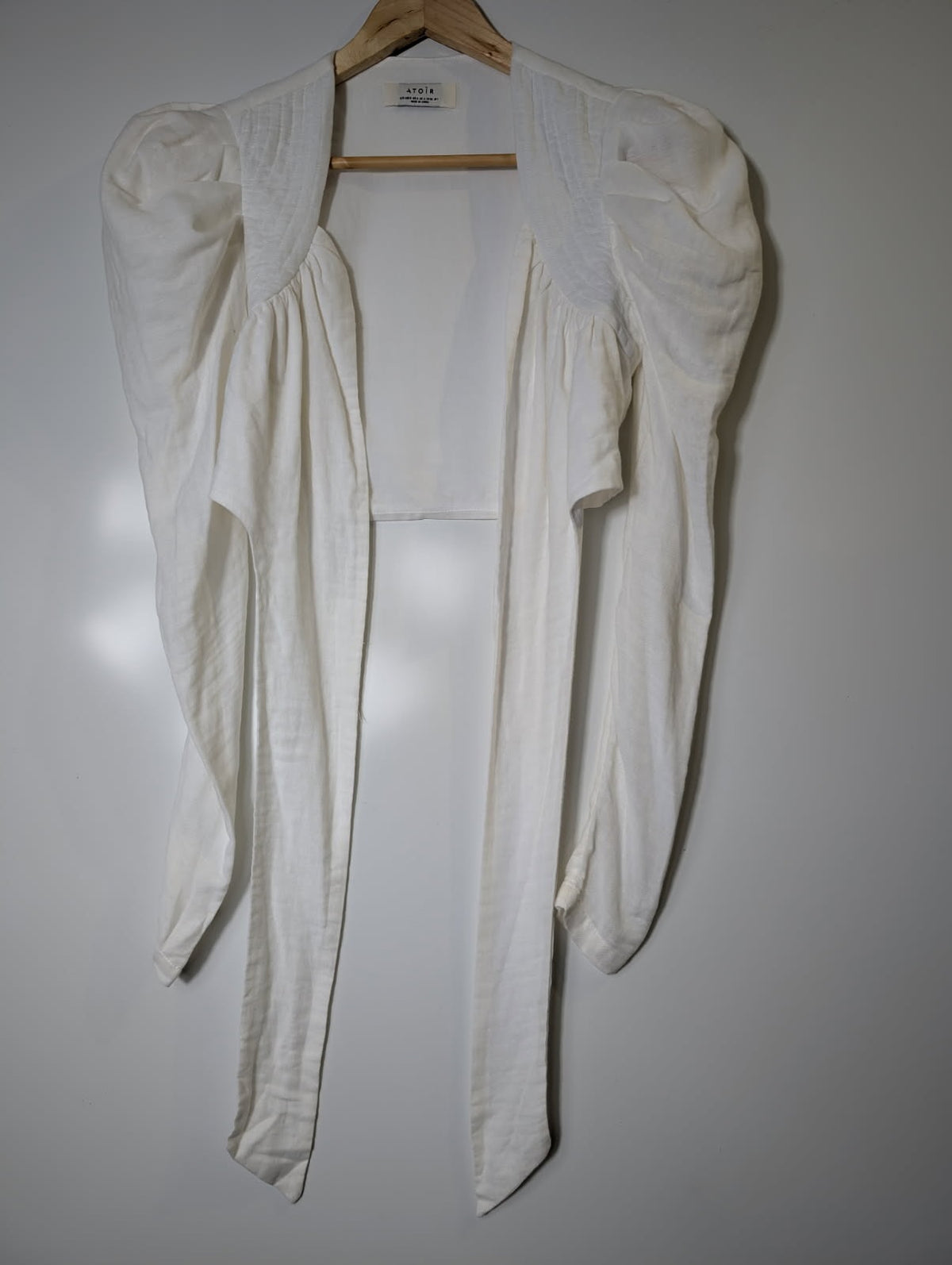 ATOIR The Barbados Top White Puff Sleeve Tie-Front Blouse AU 8