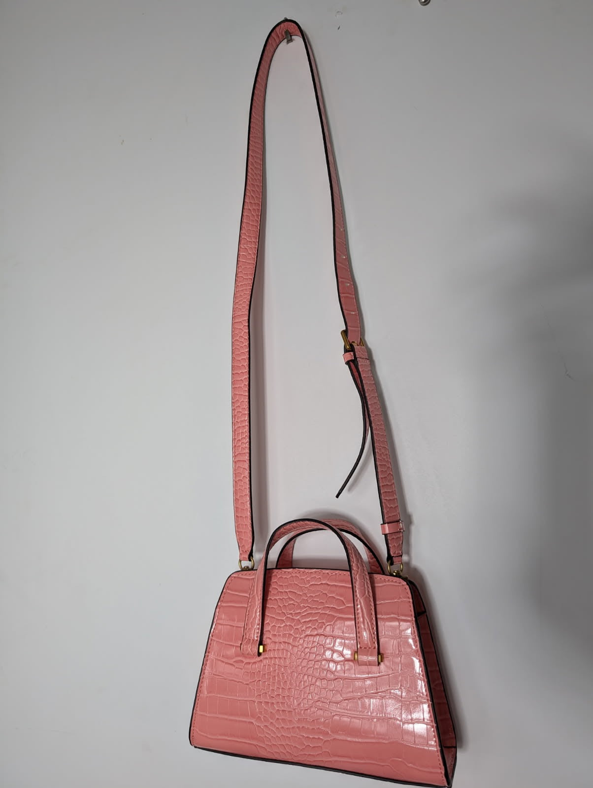 Guess Pink Croc-Embossed Satchel Crossbody Bag - Image 7