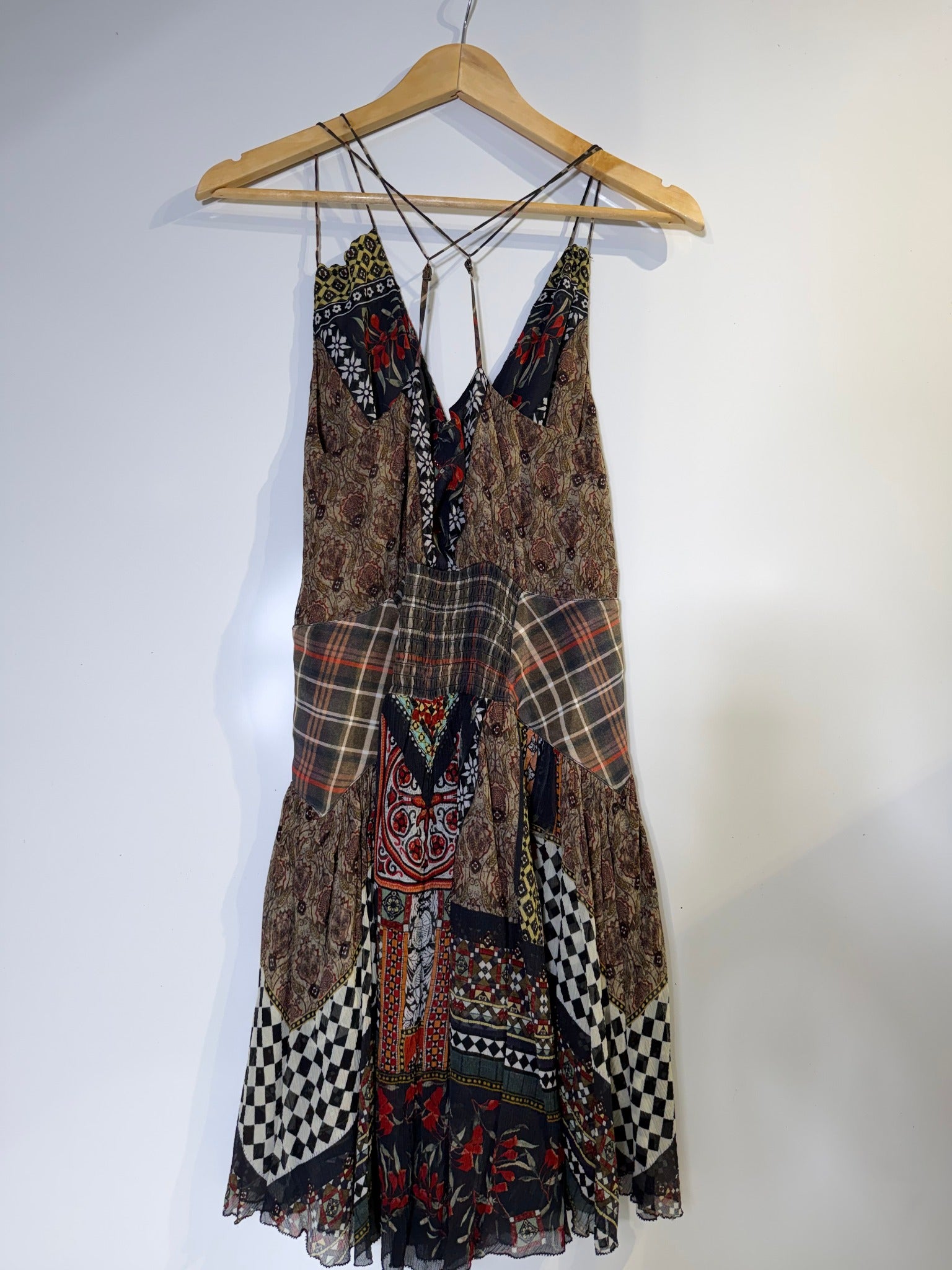 Camilla Silk Patchwork Mini Dress Vibrant Bohemian Print Size XS - Image 7