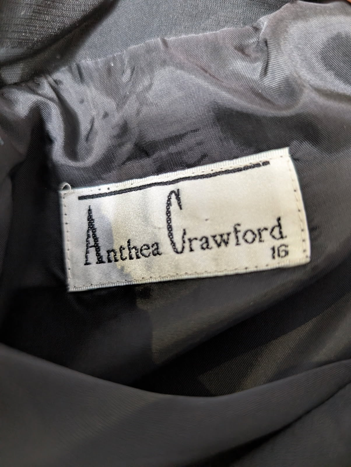 Anthea Crawford Sheath Dress - Black Velvet Leaf Overlay Size 16 - Image 7