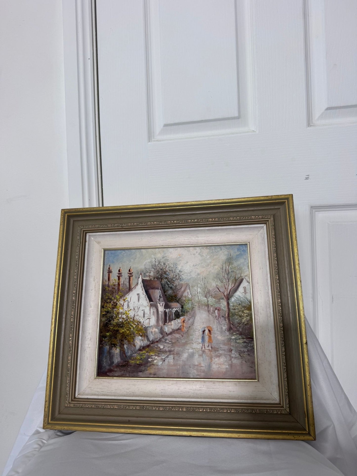 Clare Goodwin Autumn Showers Framed Oil Painting Cottage Street Scene Art - Image 3
